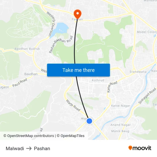 Malwadi to Pashan map