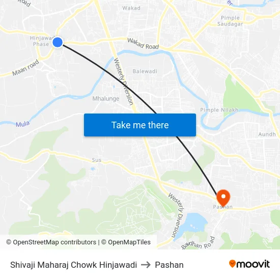 Shivaji Maharaj Chowk Hinjawadi to Pashan map