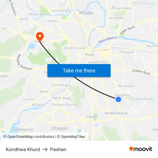 Kondhwa Khurd to Pashan map