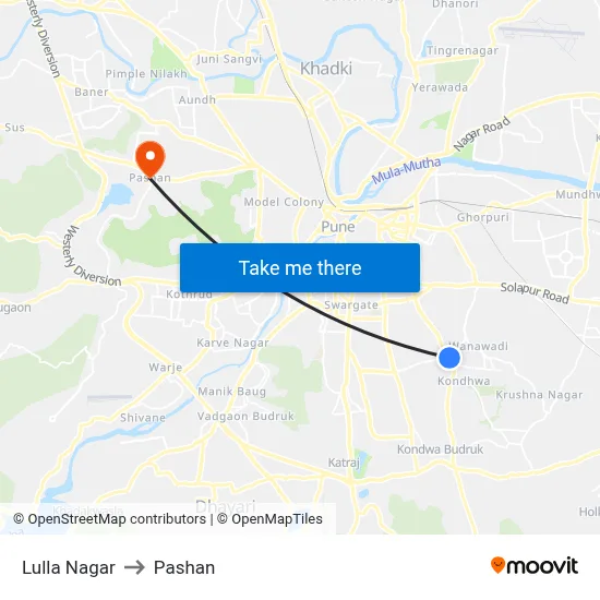 Lulla Nagar to Pashan map