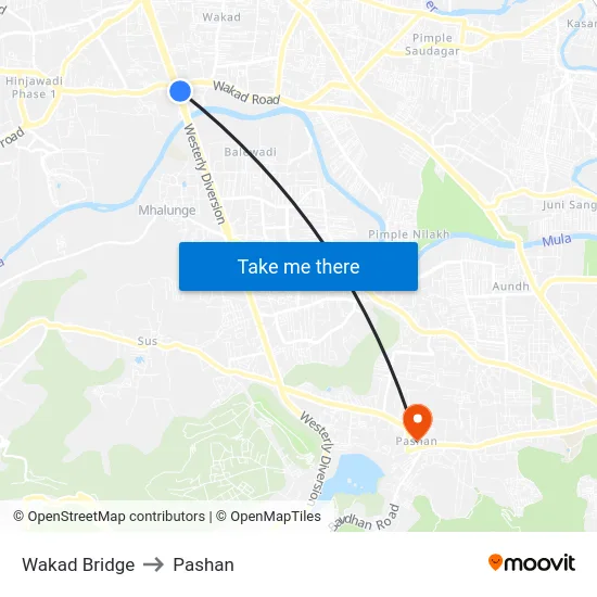 Wakad Bridge to Pashan map