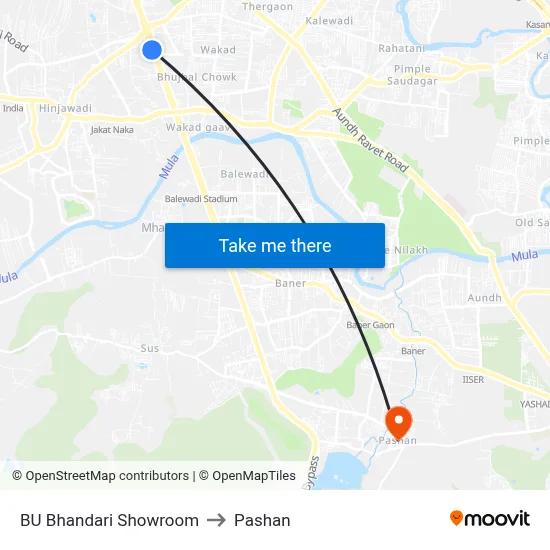 BU Bhandari Showroom to Pashan map