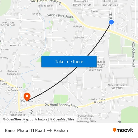 Baner Phata ITI Road to Pashan map