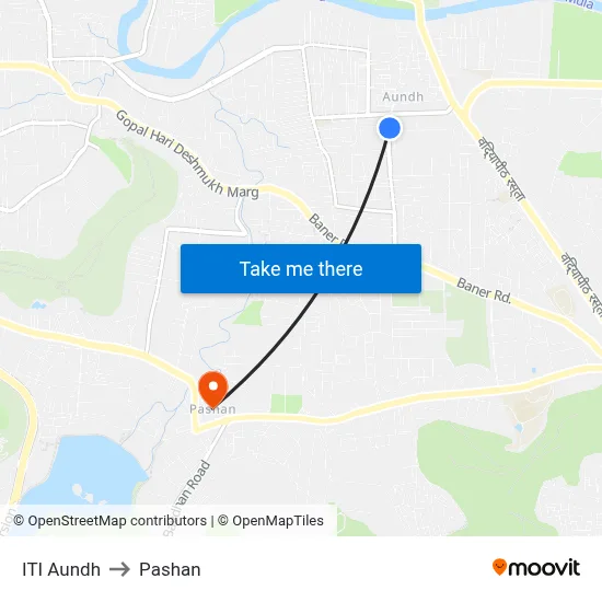 ITI Aundh to Pashan map