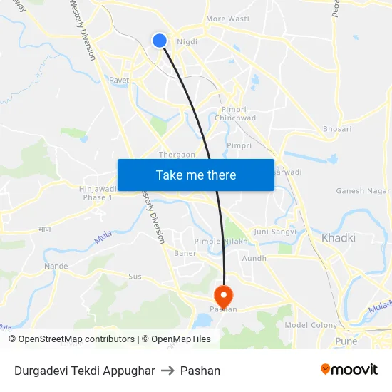 Durgadevi Tekdi Appughar to Pashan map