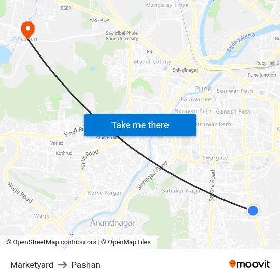 Marketyard to Pashan map