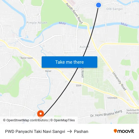 PWD Panyachi Taki Navi Sangvi to Pashan map