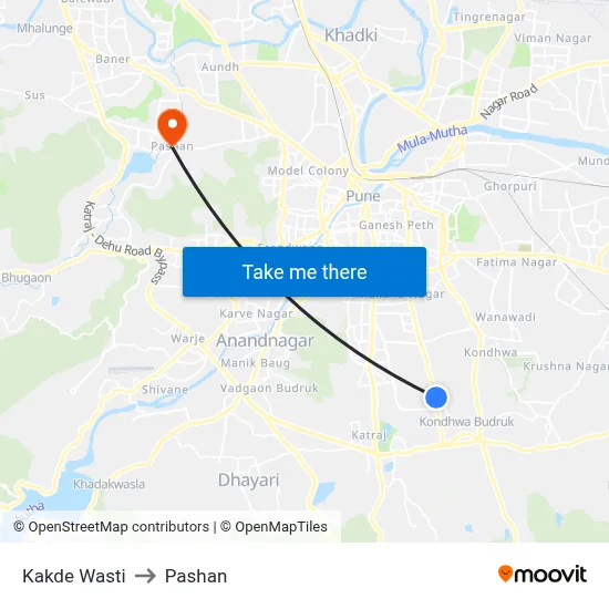 Kakde Wasti to Pashan map