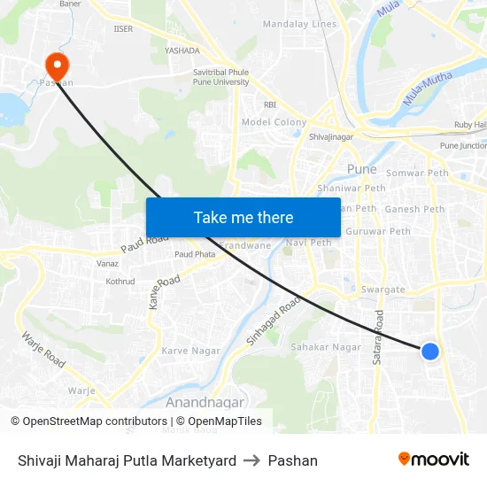 Shivaji Maharaj Putla Marketyard to Pashan map