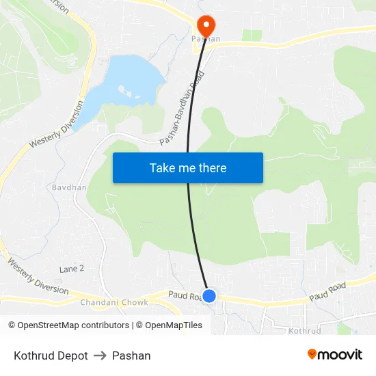 Kothrud Depot to Pashan map