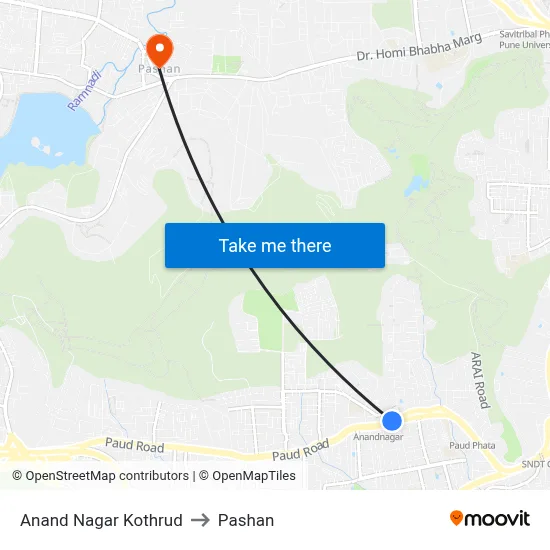 Anand Nagar Kothrud to Pashan map