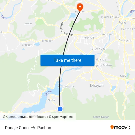 Donaje Gaon to Pashan map