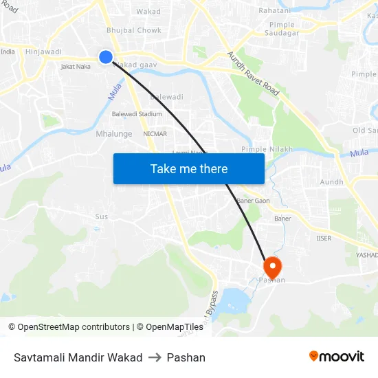 Savtamali Mandir Wakad to Pashan map