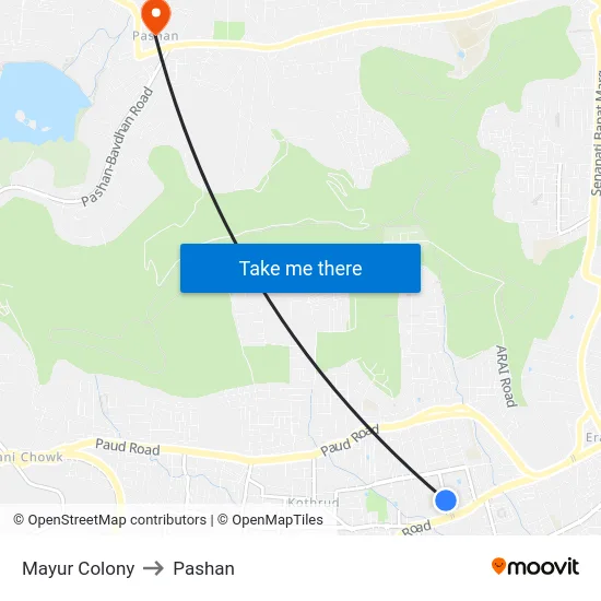 Mayur Colony to Pashan map