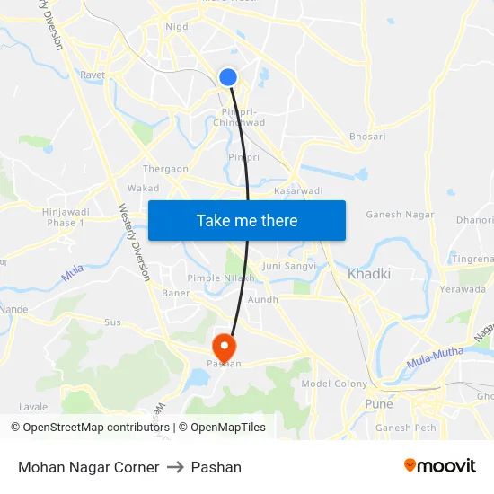Mohan Nagar Corner to Pashan map