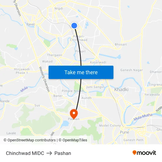 Chinchwad MIDC to Pashan map