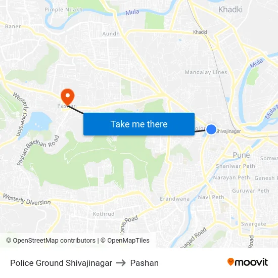 Police Ground Shivajinagar to Pashan map