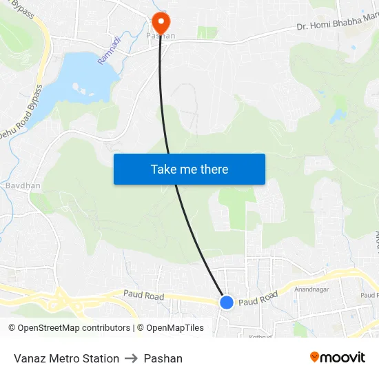 Vanaz Metro Station to Pashan map