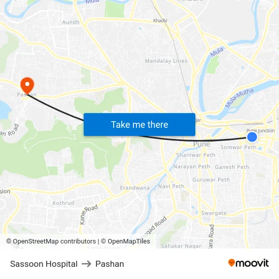 Sassoon Hospital to Pashan map