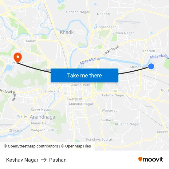 Keshav Nagar to Pashan map