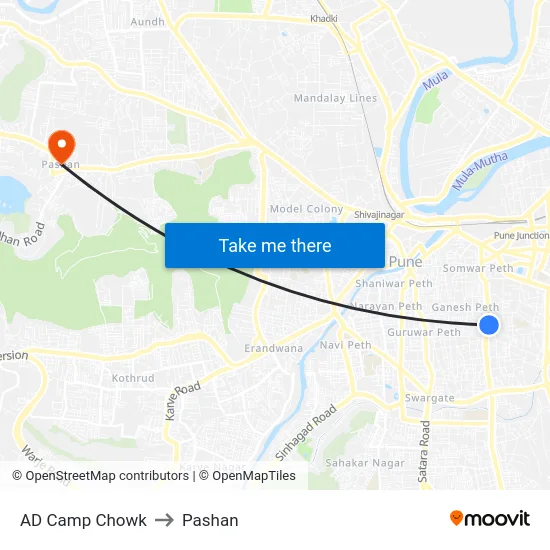 AD Camp Chowk to Pashan map