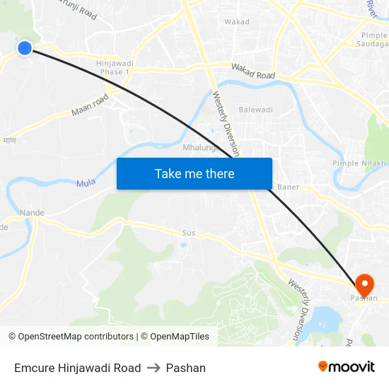 Emcure Hinjawadi Road to Pashan map