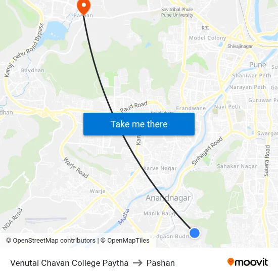 Venutai Chavan College Paytha to Pashan map