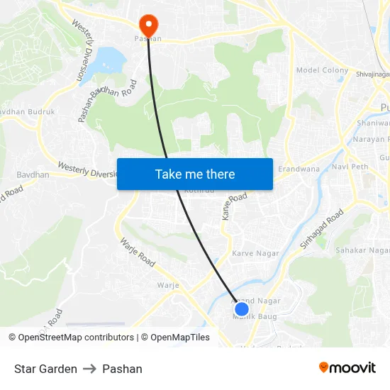 Star Garden to Pashan map