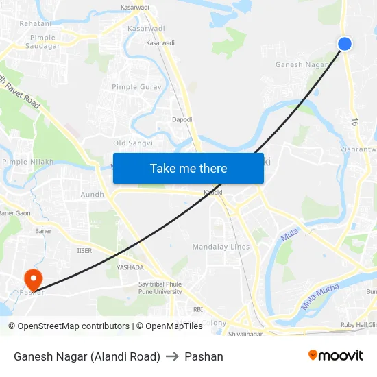 Ganesh Nagar (Alandi Road) to Pashan map