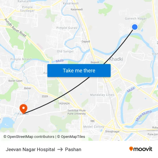 Jeevan Nagar Hospital to Pashan map