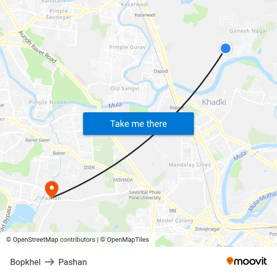Bopkhel to Pashan map