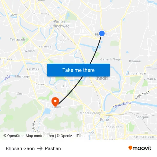Bhosari Gaon to Pashan map