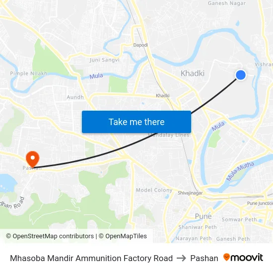 Mhasoba Mandir Ammunition Factory Road to Pashan map