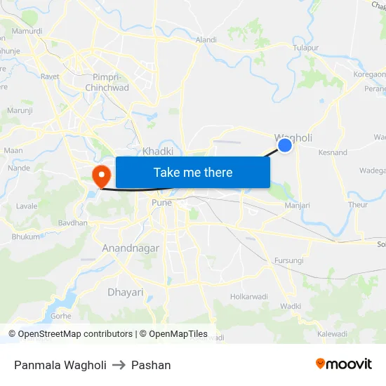 Panmala Wagholi to Pashan map