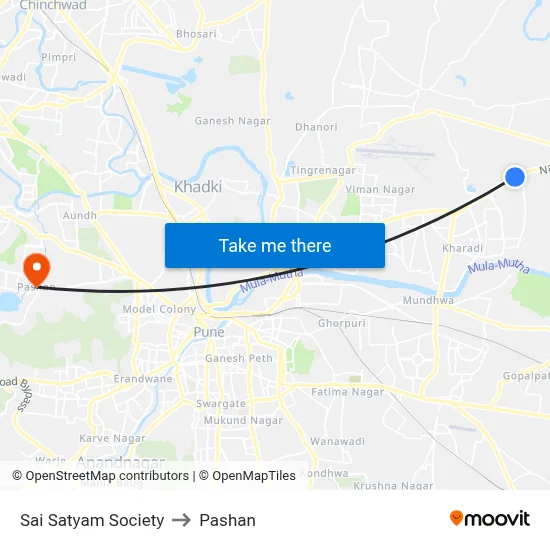 Sai Satyam Society to Pashan map