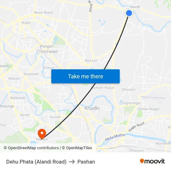 Dehu Phata (Alandi Road) to Pashan map