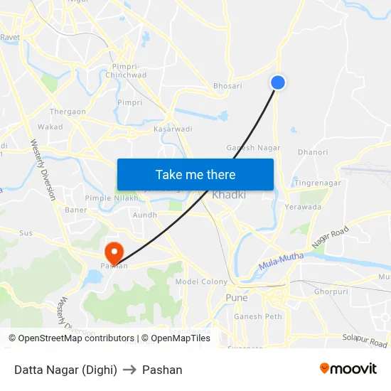 Datta Nagar (Dighi) to Pashan map