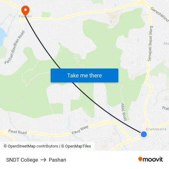 SNDT College to Pashan map