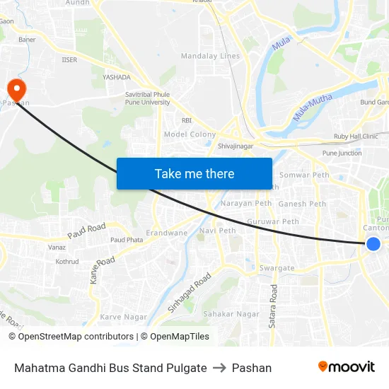 Mahatma Gandhi Bus Stand Pulgate to Pashan map