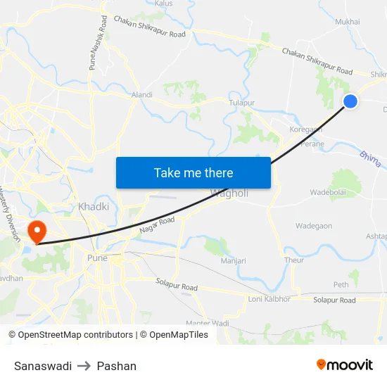 Sanaswadi to Pashan map