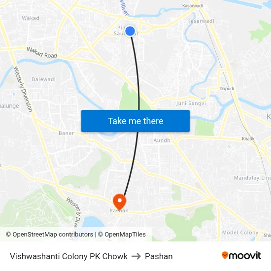 Vishwashanti Colony PK Chowk to Pashan map