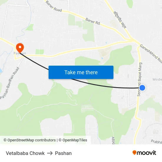 Vetalbaba Chowk to Pashan map