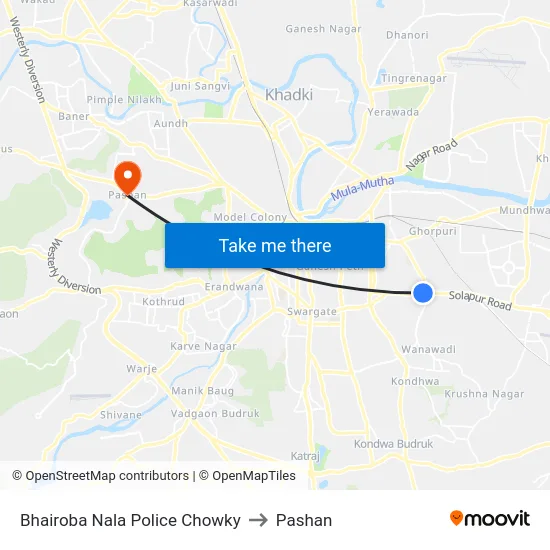 Bhairoba Nala Police Chowky to Pashan map