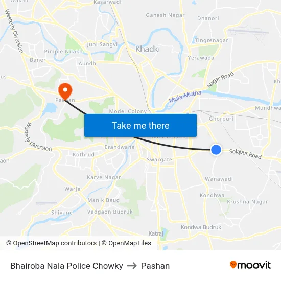 Bhairoba Nala Police Chowky to Pashan map