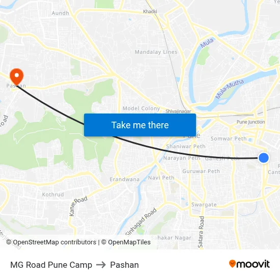 MG Road Pune Camp to Pashan map