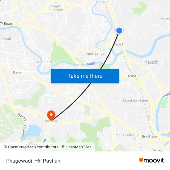 Phugewadi to Pashan map