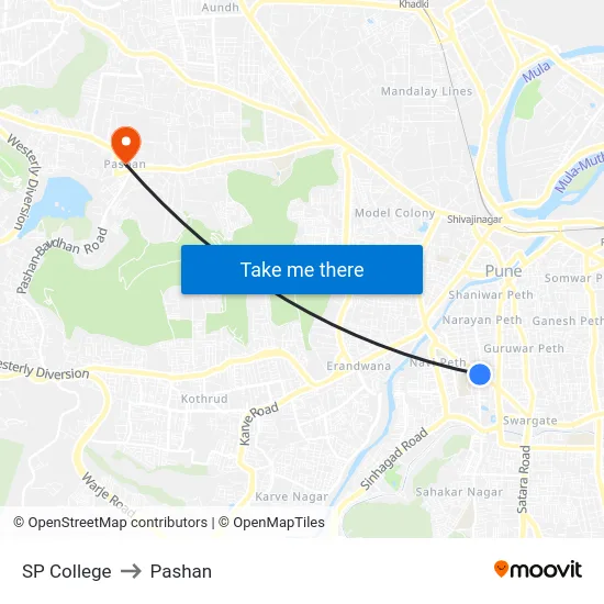 SP College to Pashan map