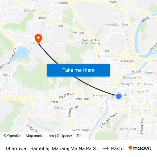 Dharmveer Sambhaji Maharaj Ma.Na.Pa School to Pashan map