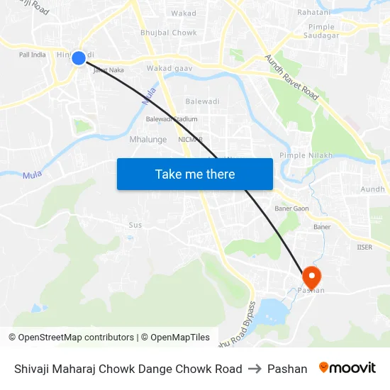 Shivaji Maharaj Chowk Dange Chowk Road to Pashan map