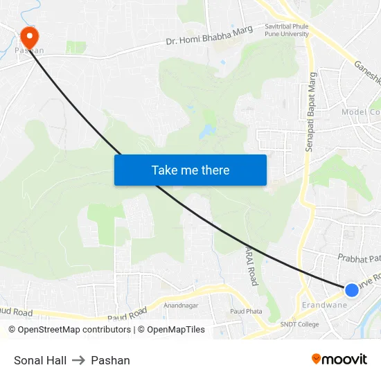 Sonal Hall to Pashan map